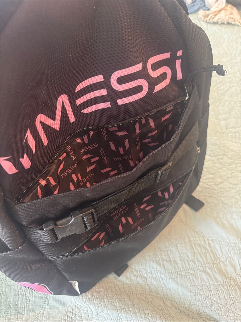 MESSI Black Backpack with Pink Logo - Unisex Everyday Backpack - Picture 5 of 12